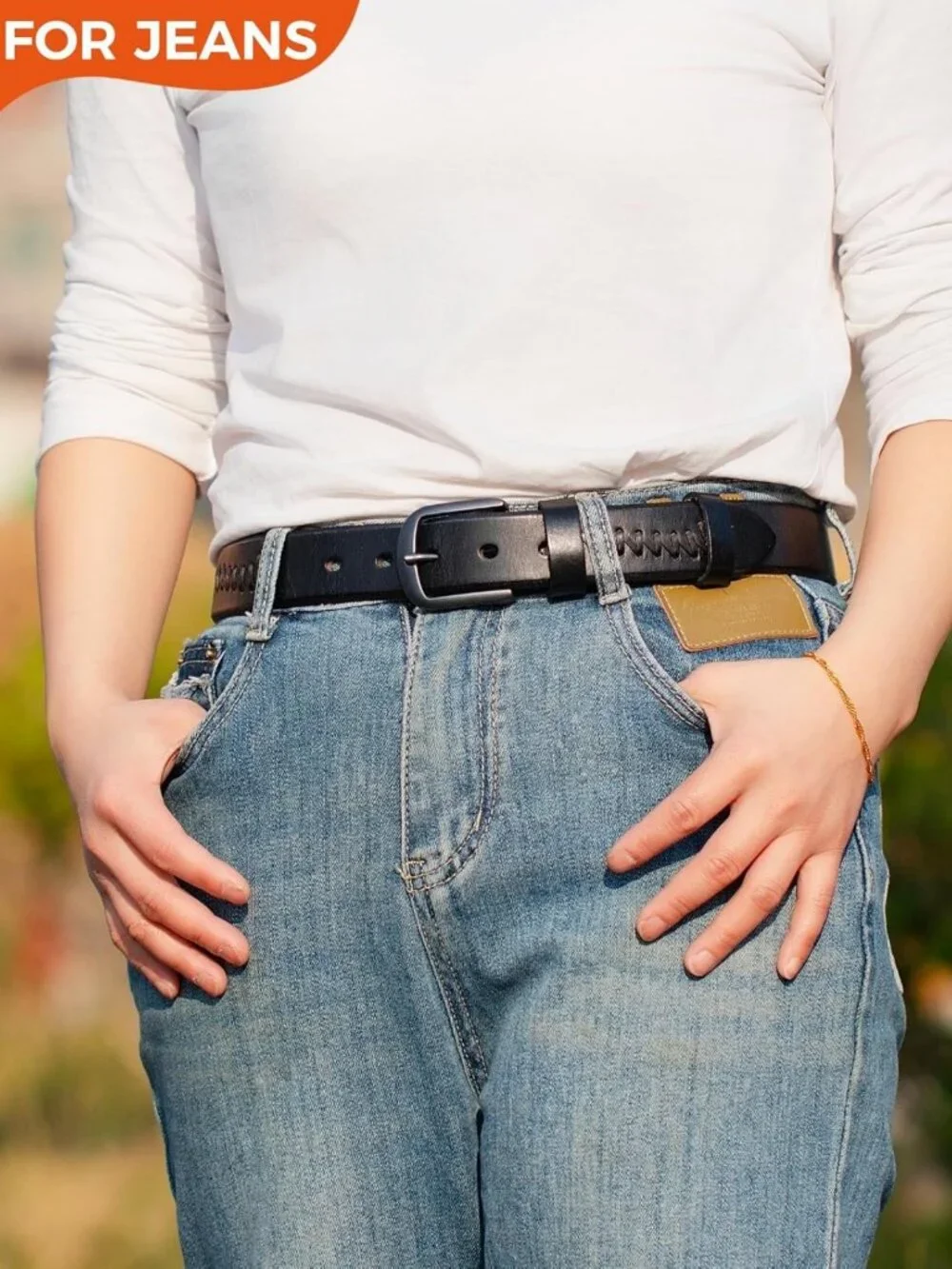 Stylish Women's Casual Leather Belt with Metal Buckle - Versatile Fashion